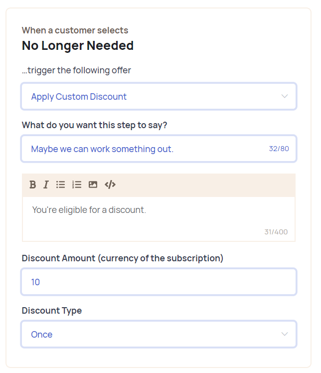 Paddle discount configuration screenshot